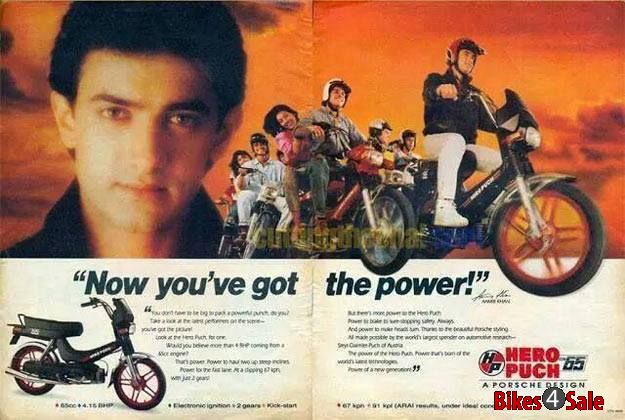 Hero Mopeds Hero Puch - Aamir Khan Old Print Advertisement for Hero Puch. Picture Courtesy : Cutting The Chai