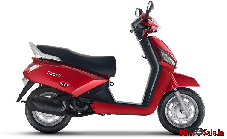 Mahindra Gusto - Volcanic red colour. Side view