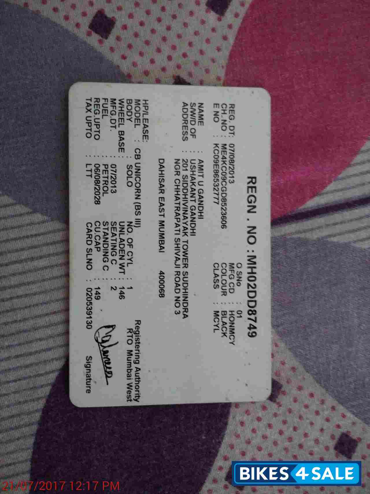 Black Honda CB Unicorn