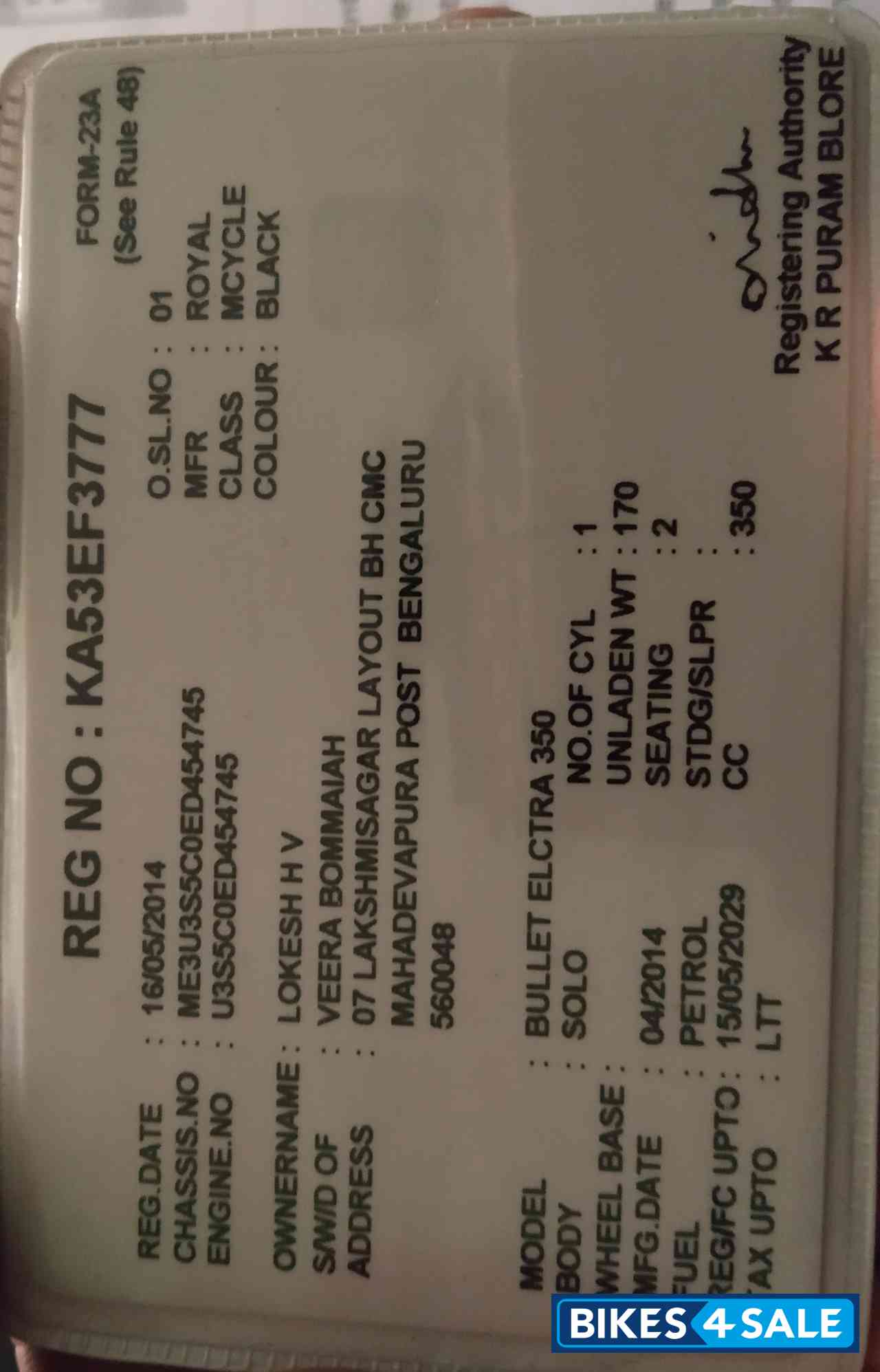 Black Royal Enfield Bullet Electra