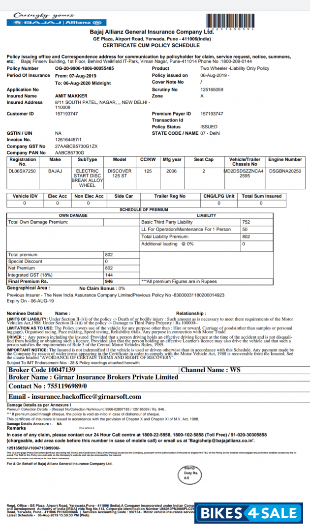 Blue/black Bajaj Discover DTSi 125