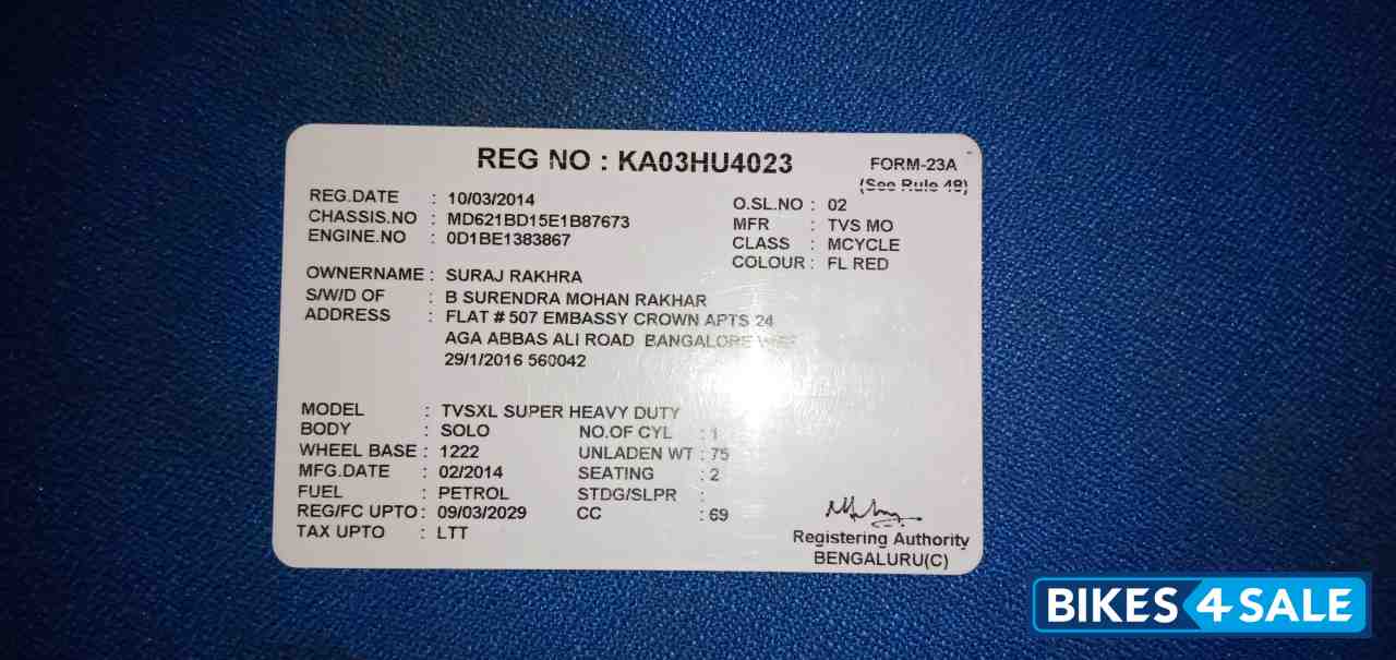 Used 2014 model TVS XL Super Heavy Duty for sale in Bangalore. ID 278134 Bikes4Sale