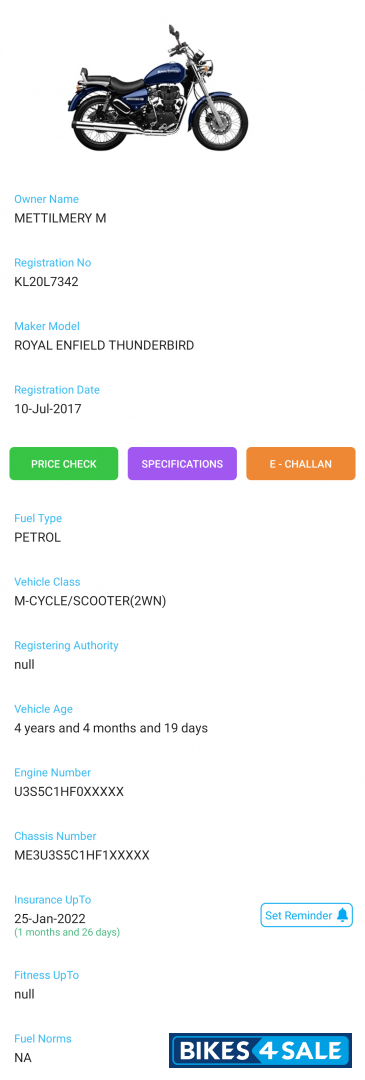 Black Royal Enfield Thunderbird 350