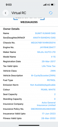 Pearl White Bajaj V15