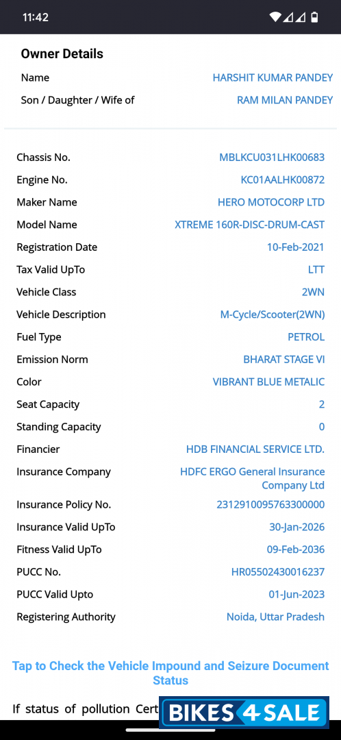 Metalic Blue Hero Xtreme 160R BS6