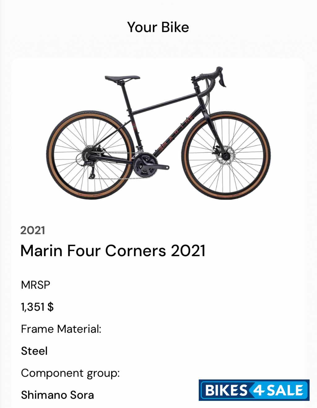Black Matt Finish Bicycle  Marin Four Corners
