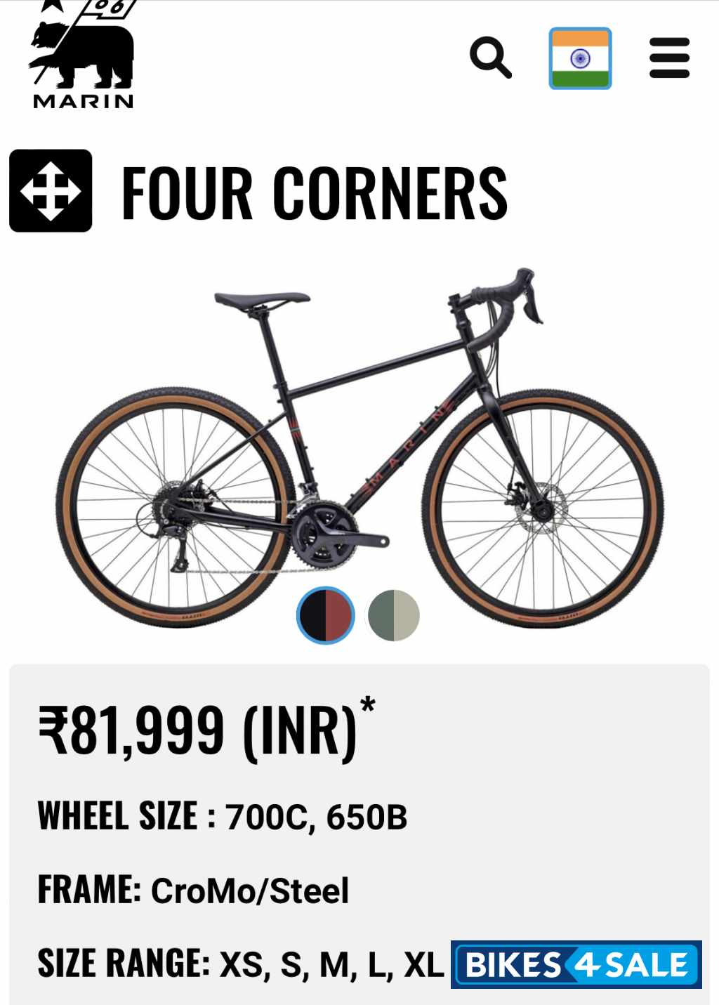 Black Matt Finish Bicycle  Marin Four Corners