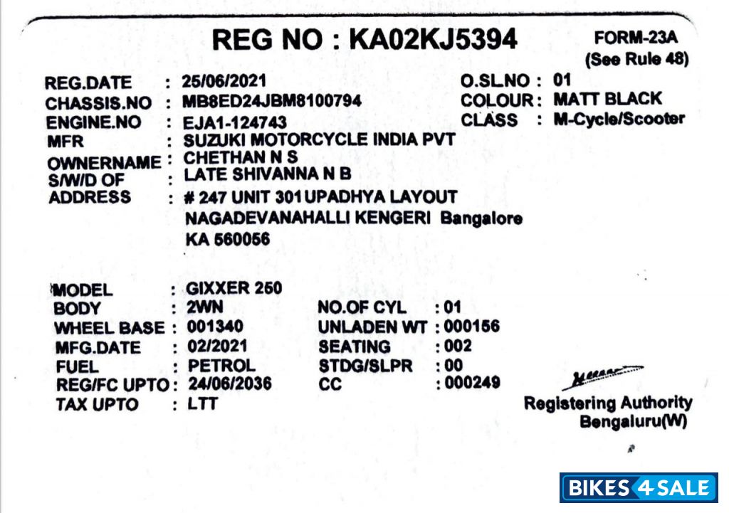 Metallic Mat Black Suzuki Gixxer 250 BS6