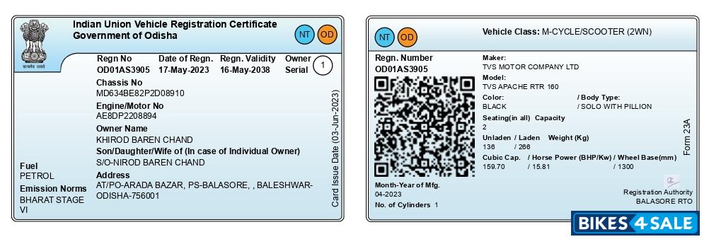 Black TVS Apache RTR 160 BS VI