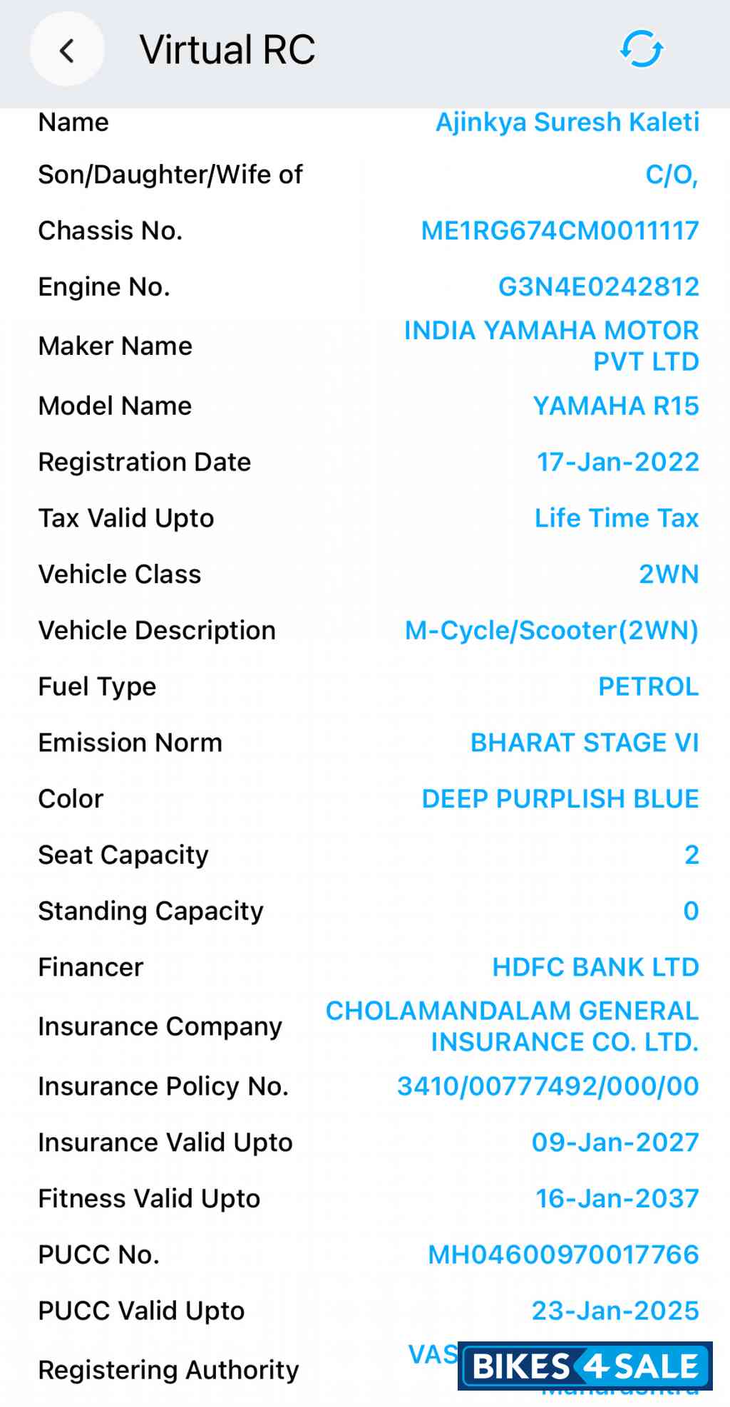 Racing Blue Yamaha R15 V4