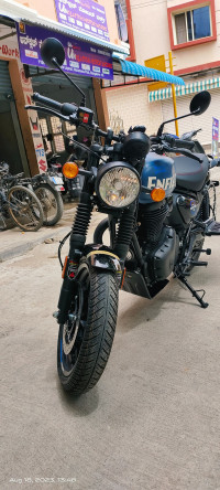 White And Blue Royal Enfield Hunter 350 Metro