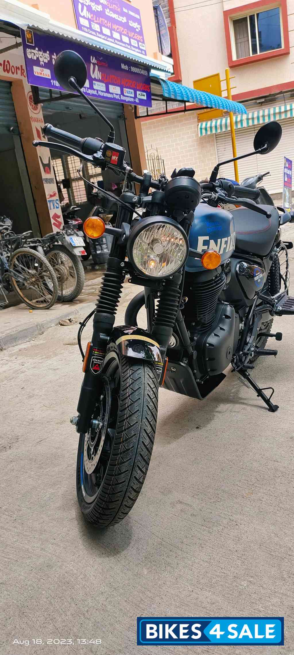 White And Blue Royal Enfield Hunter 350 Metro
