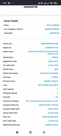 Mat Marvel Blue Meta Honda Grazia