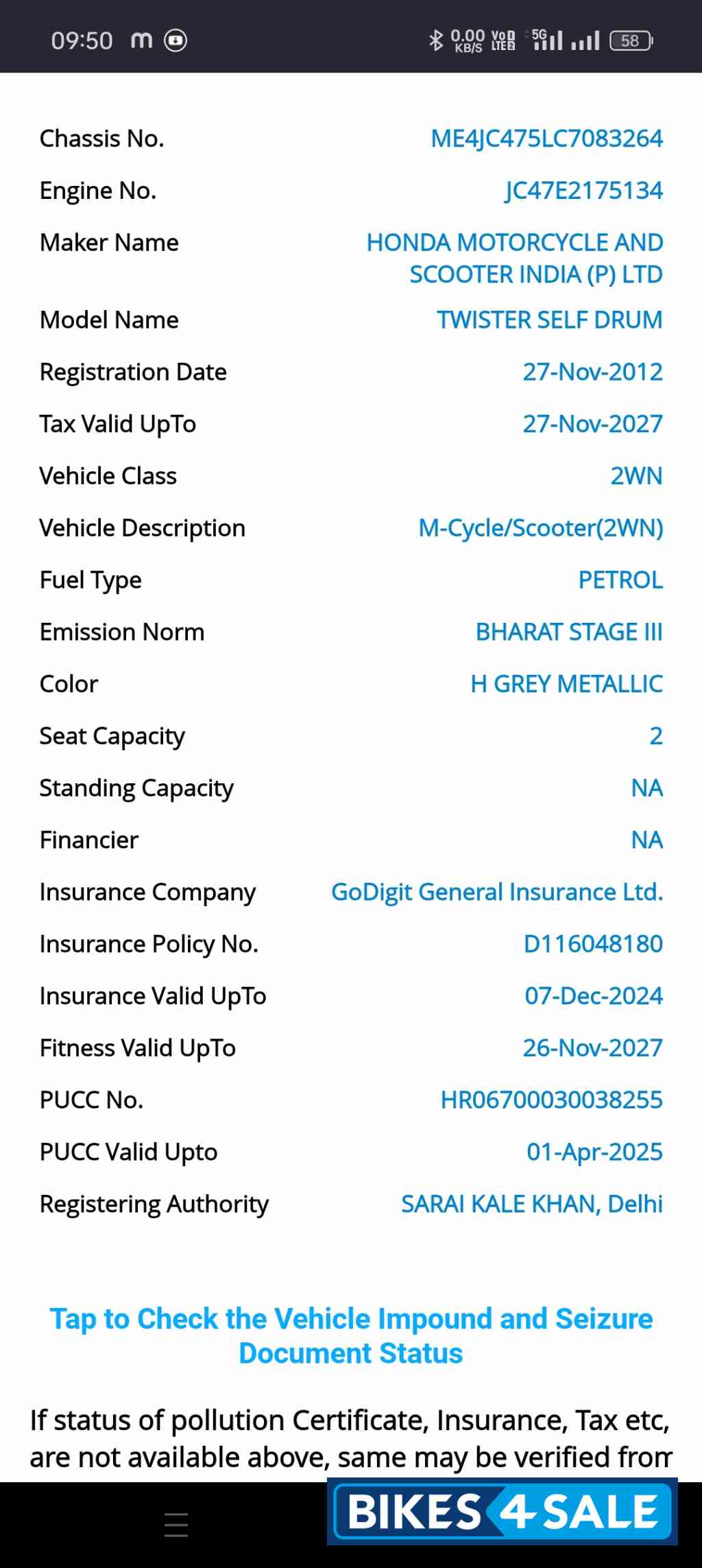 H Grey Metallic Honda CB Twister