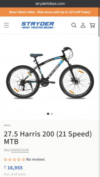 Black Bicycle  Tata Stryder Harris 200 21 Gear, Front Shocker