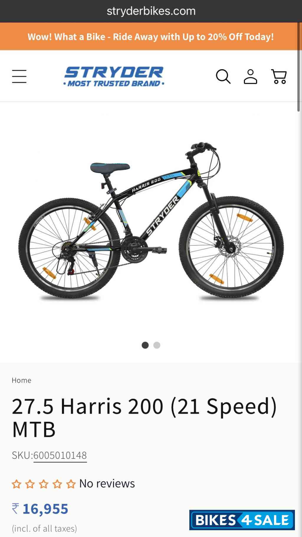 Black Bicycle  Tata Stryder Harris 200 21 Gear, Front Shocker