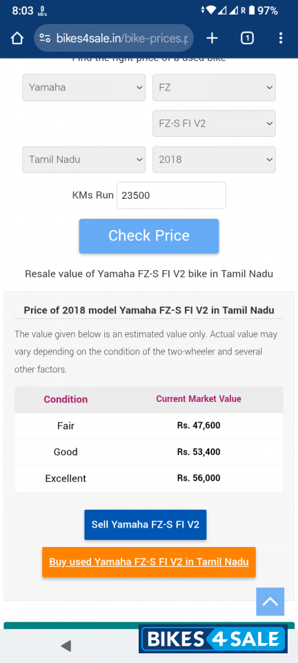 Red Yamaha FZ-S FI V2