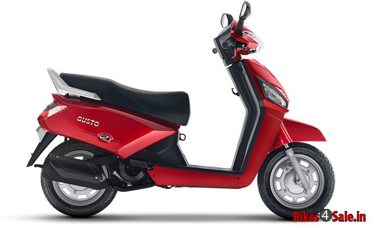 Mahindra Gusto Volcanic red colour. Side view