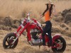 Biker girl with custom motorcyle