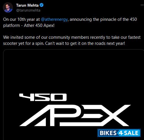 Ather Ceo Post On 450 Apex